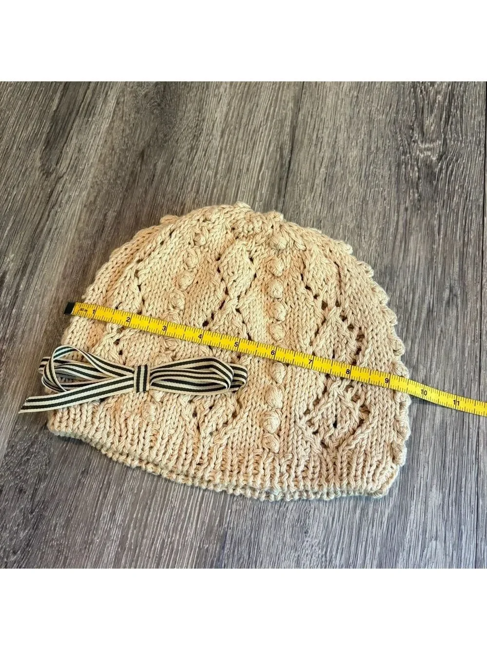 Olive Branch Cotton and Linen Blend Cream Knit Hat with Bow